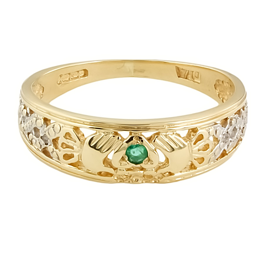 9ct gold Emerald claddagh Ring size R
